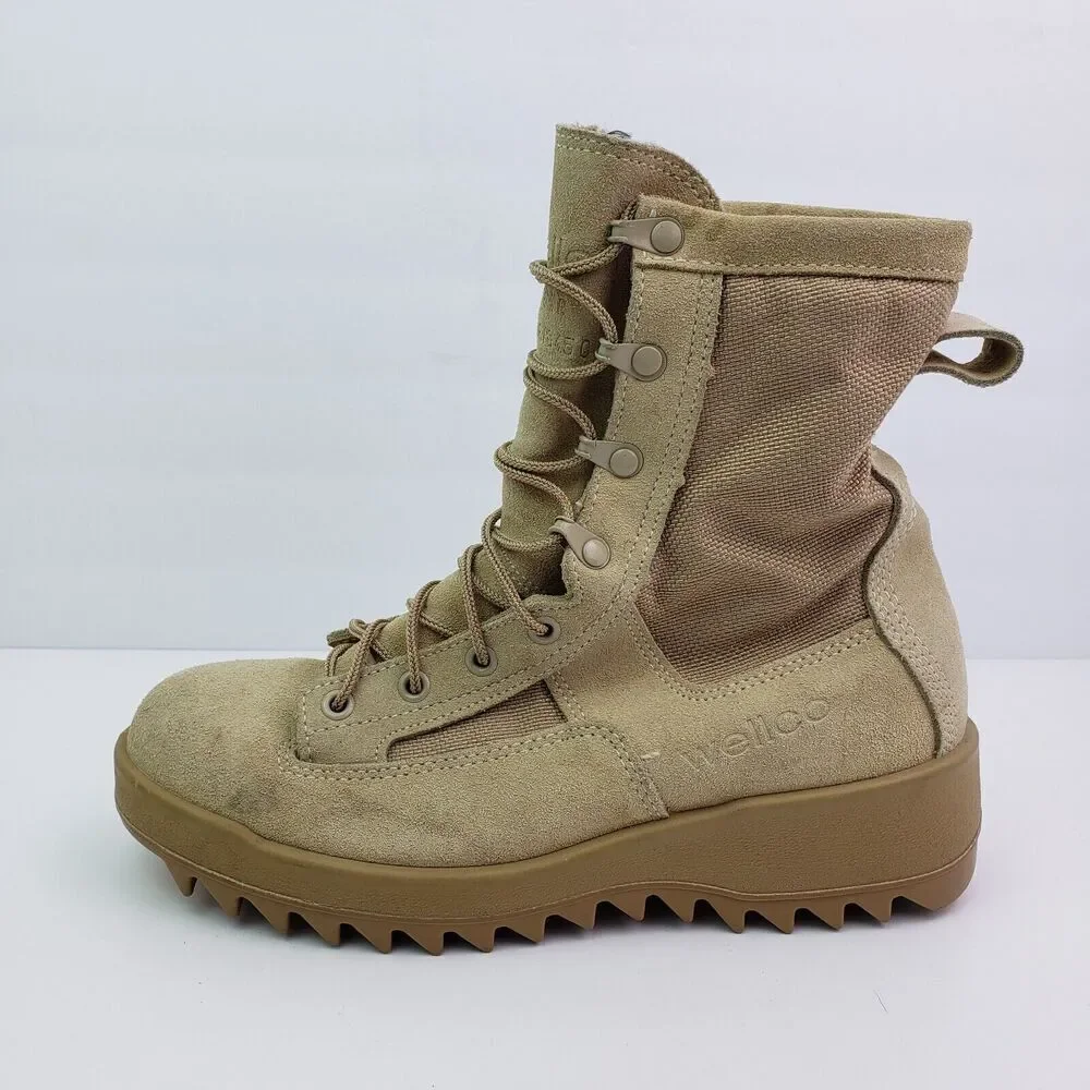 Wellco Mens Size 6.5 Desert Tan Lace Up USA Made Military Combat Boots 18/08/045